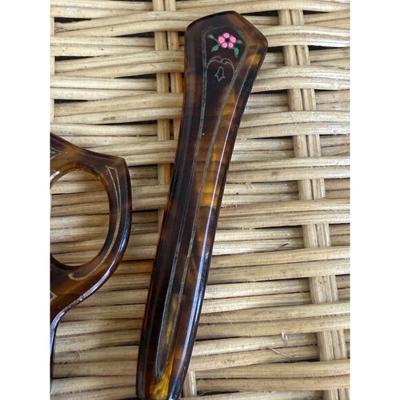 Antique 20's Faux Tortoise Carved Celluloid Painted Flowers Vanity set - Picture 15 of 15